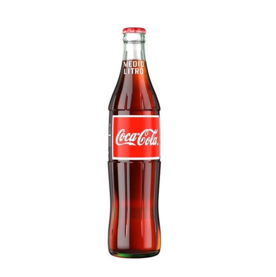 Coke/glass/1/liter/medio/litro/coca/cola/botella